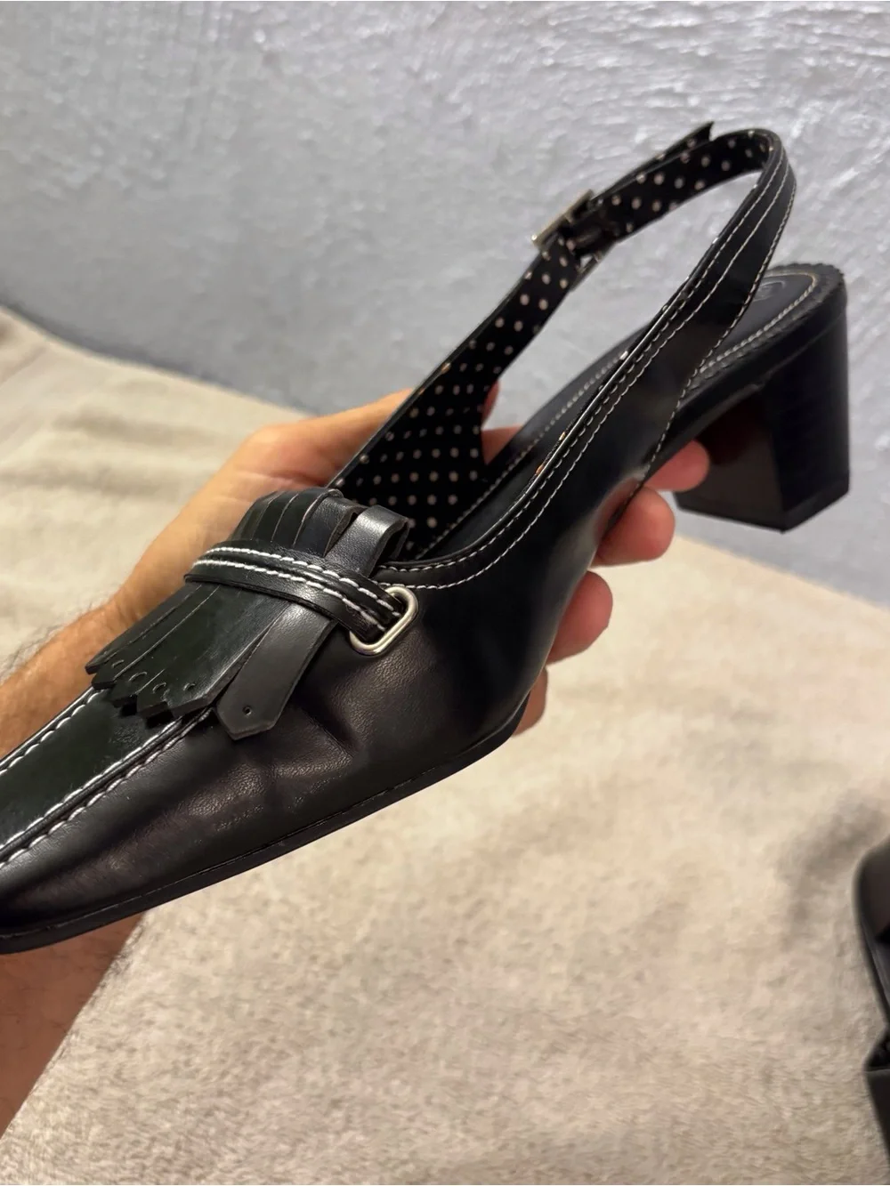 George Black Slingback Heels with Fringe and Contrast Stitching SZ 6.5 MARA